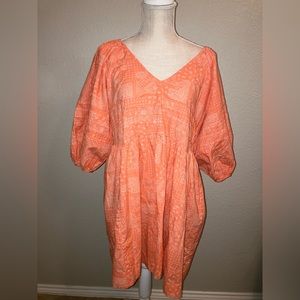 Easel Coral Paisley Summer Puff Sleeve Dress